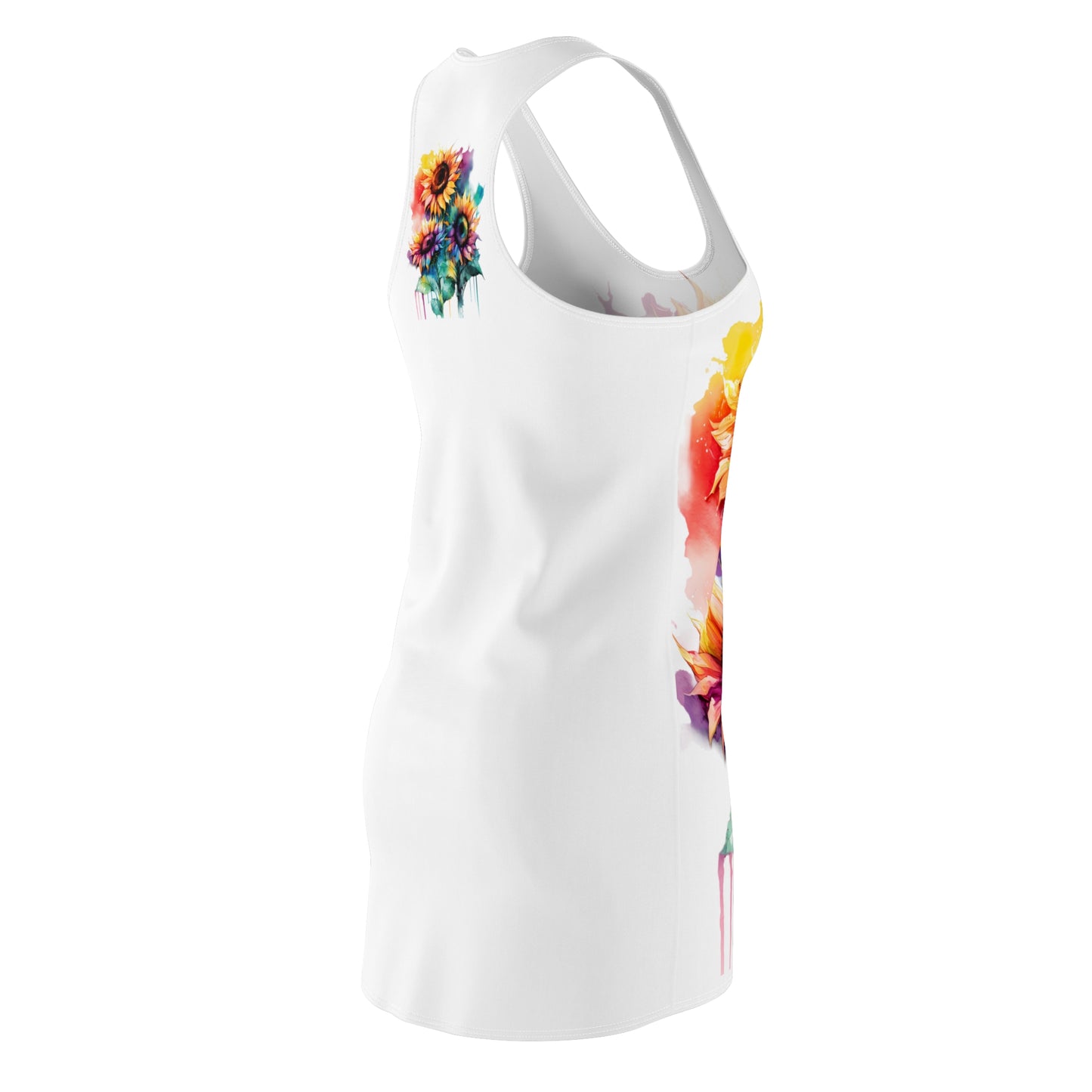 Multi-Color Sunflower Women's Cut & Sew Racerback Dress White