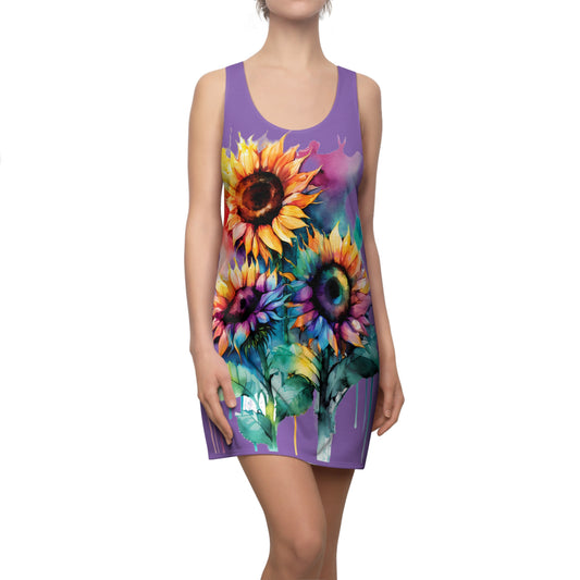 Multi-Color Sunflower Women's Cut & Sew Racerback Dress Purple