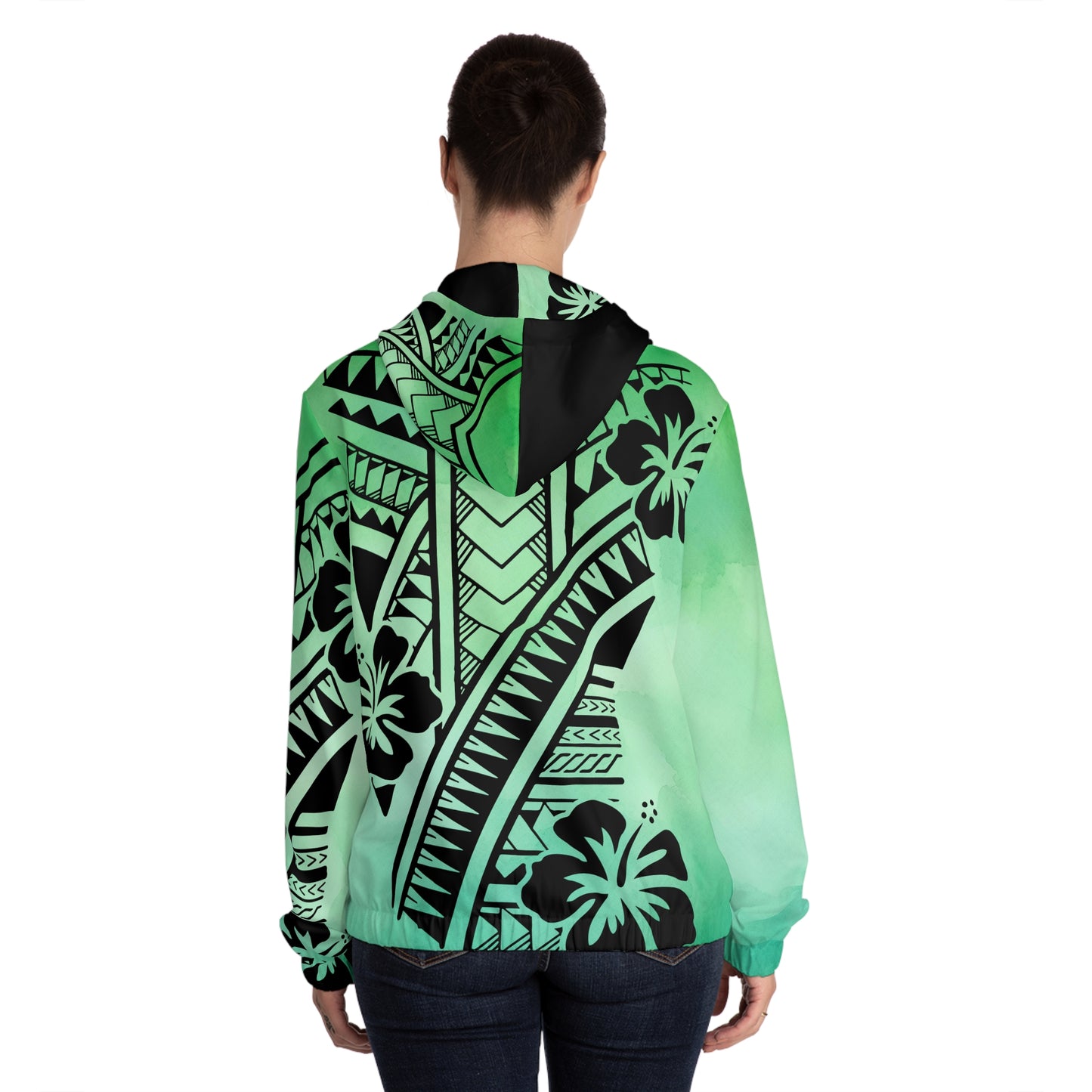 Polynesian Tribal Women’s Full-Zip Hoodie green dye 1Up! Everyday