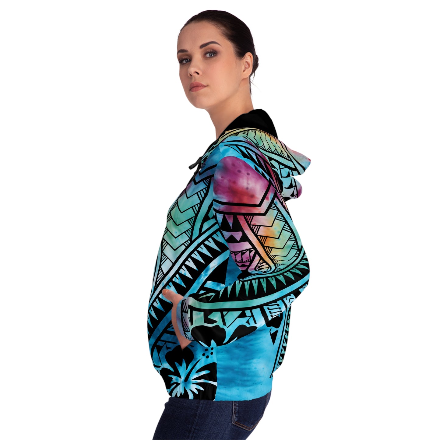 Polynesian Tribal Women’s Full-Zip Hoodie blue dye 1Up! Everyday