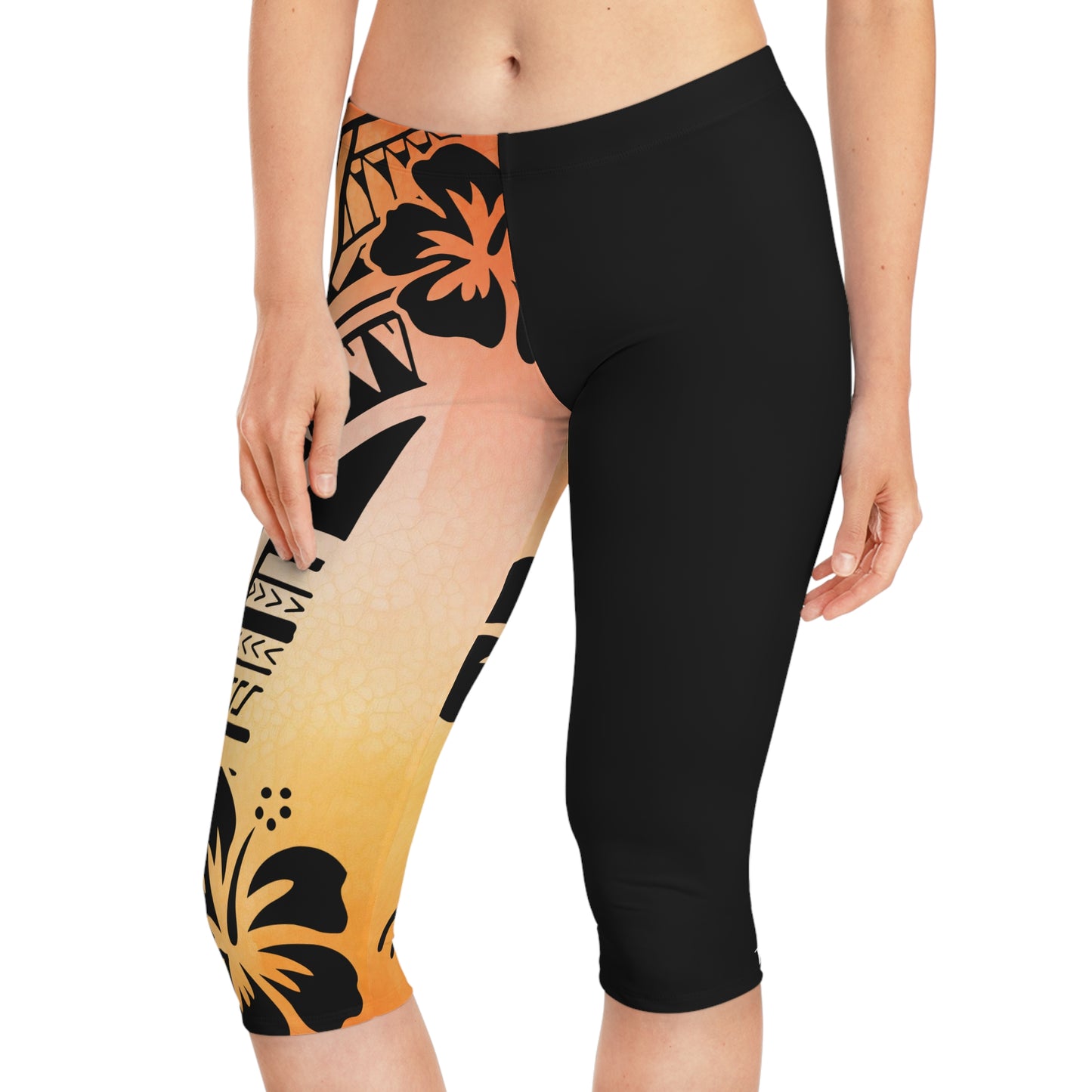 Polynesian Tribal Women's Capri Leggings orange dye 1Up! Everyday