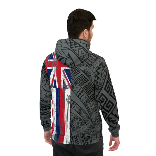 Polynesian Tribal w/ Hawaiian Flag Athletic Hoodie (AOP) 1Up! 1 grey