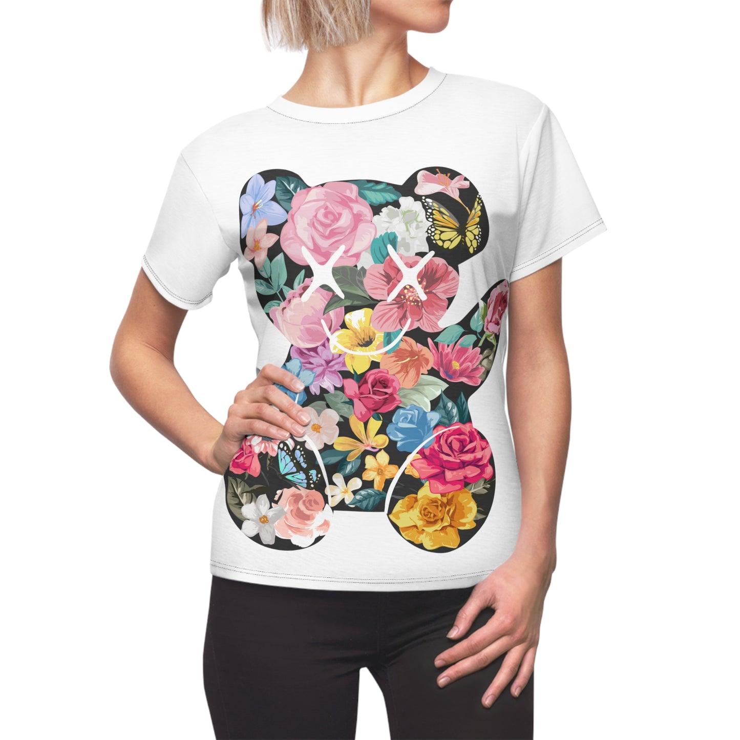 Custom Women's Bearurban Flower Bears Cut & Sew Tee (AOP) Streetwear white