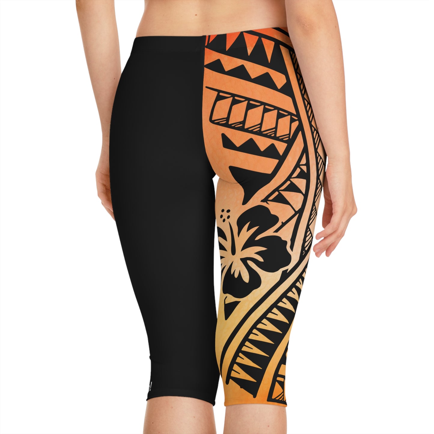 Polynesian Tribal Women's Capri Leggings orange dye 1Up! Everyday