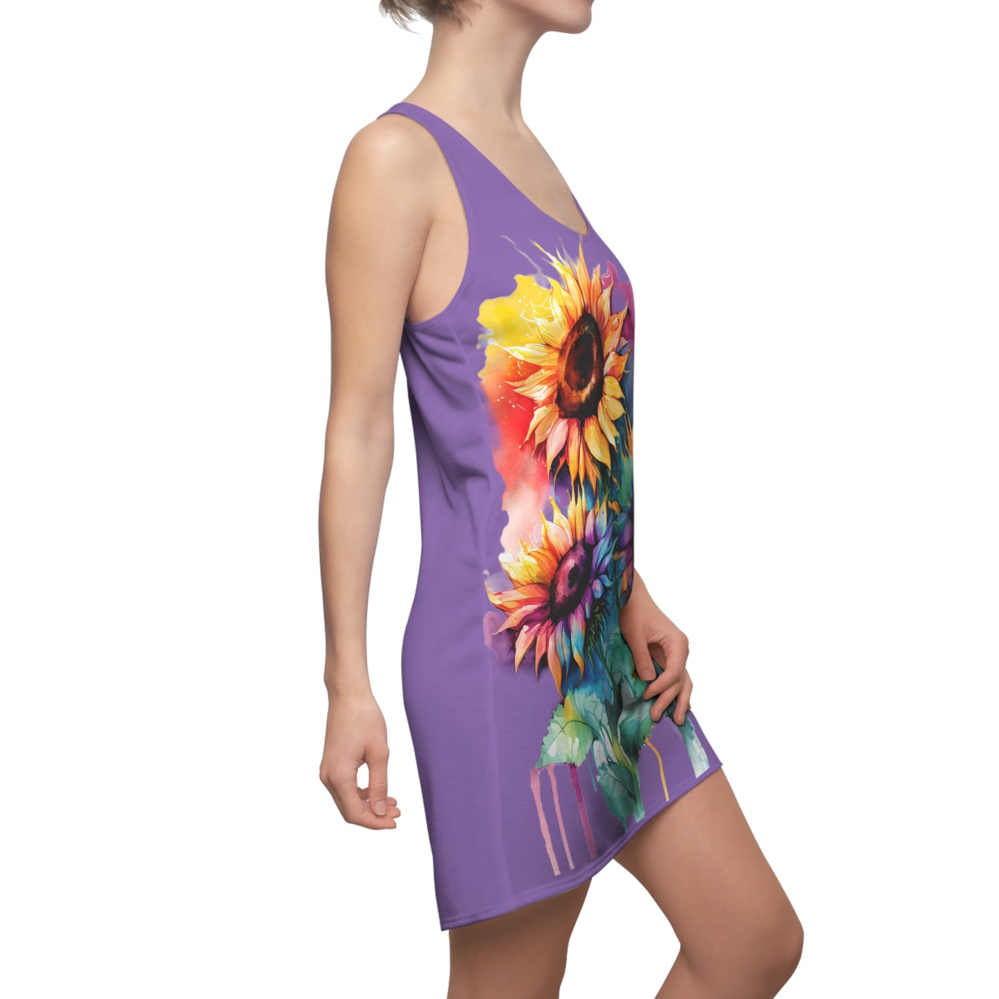 Multi-Color Sunflower Women's Cut & Sew Racerback Dress Purple