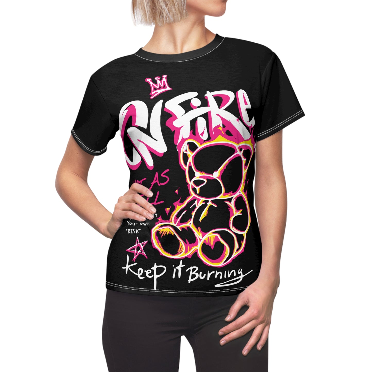 Custom Women's Bearurban On Fire Cut & Sew Tee (AOP) Streetwear black