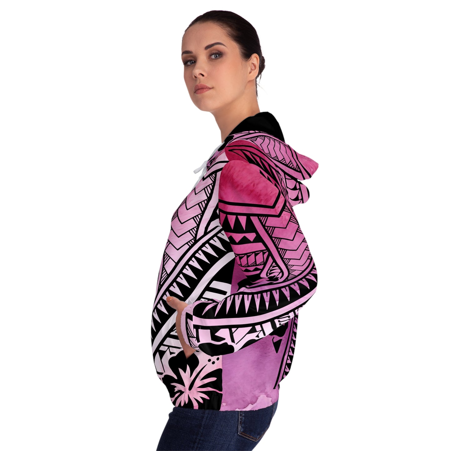 Polynesian Tribal Women’s Full-Zip Hoodie pink dye 1Up! Everyday