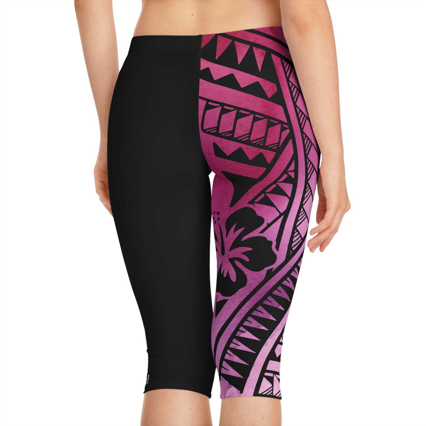 Polynesian Tribal Women's Capri Leggings pink dye 1Up! Everyday