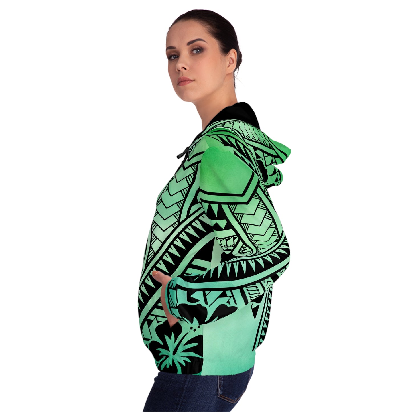 Polynesian Tribal Women’s Full-Zip Hoodie green dye 1Up! Everyday