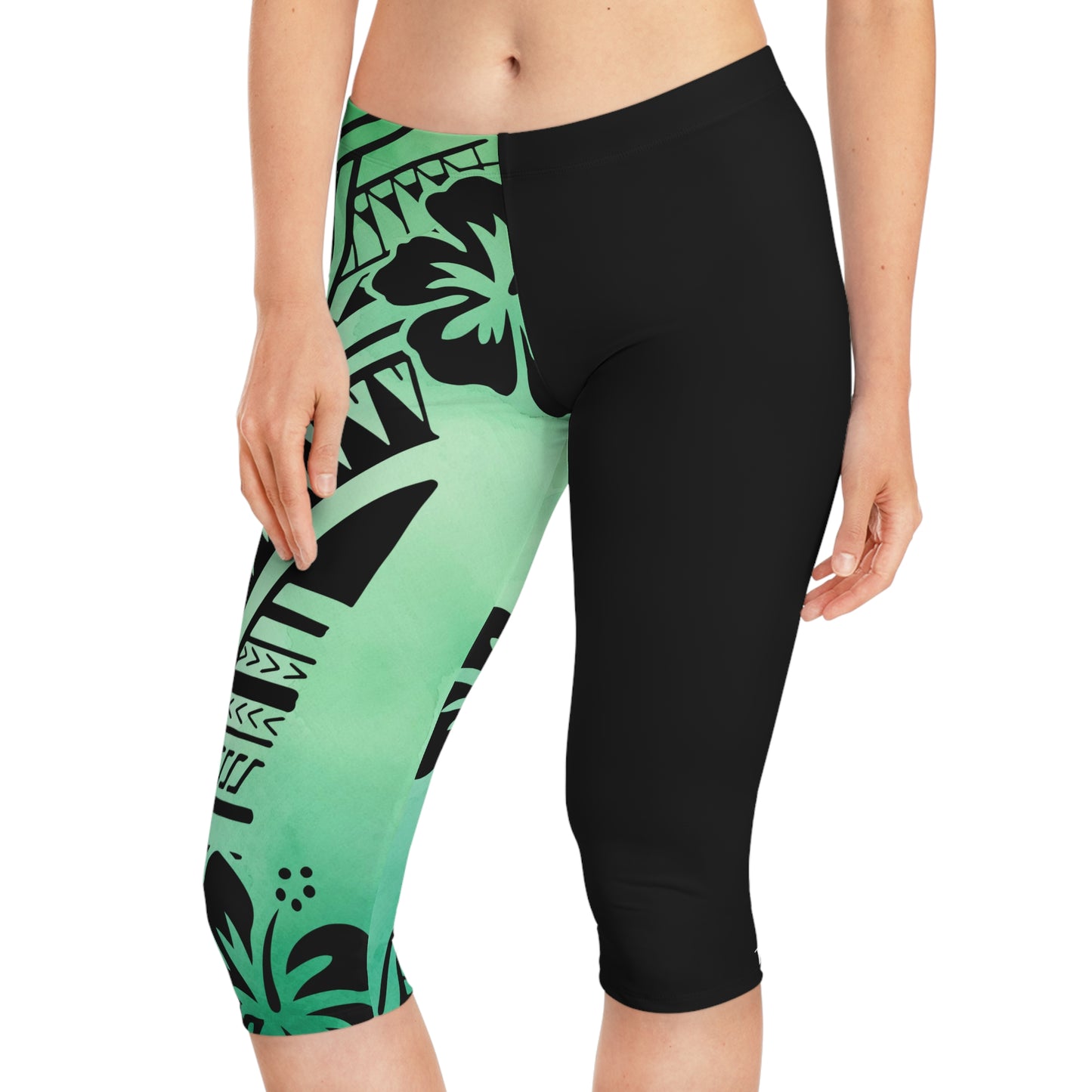 Polynesian Tribal Women's Capri Leggings green dye 1Up! Everyday