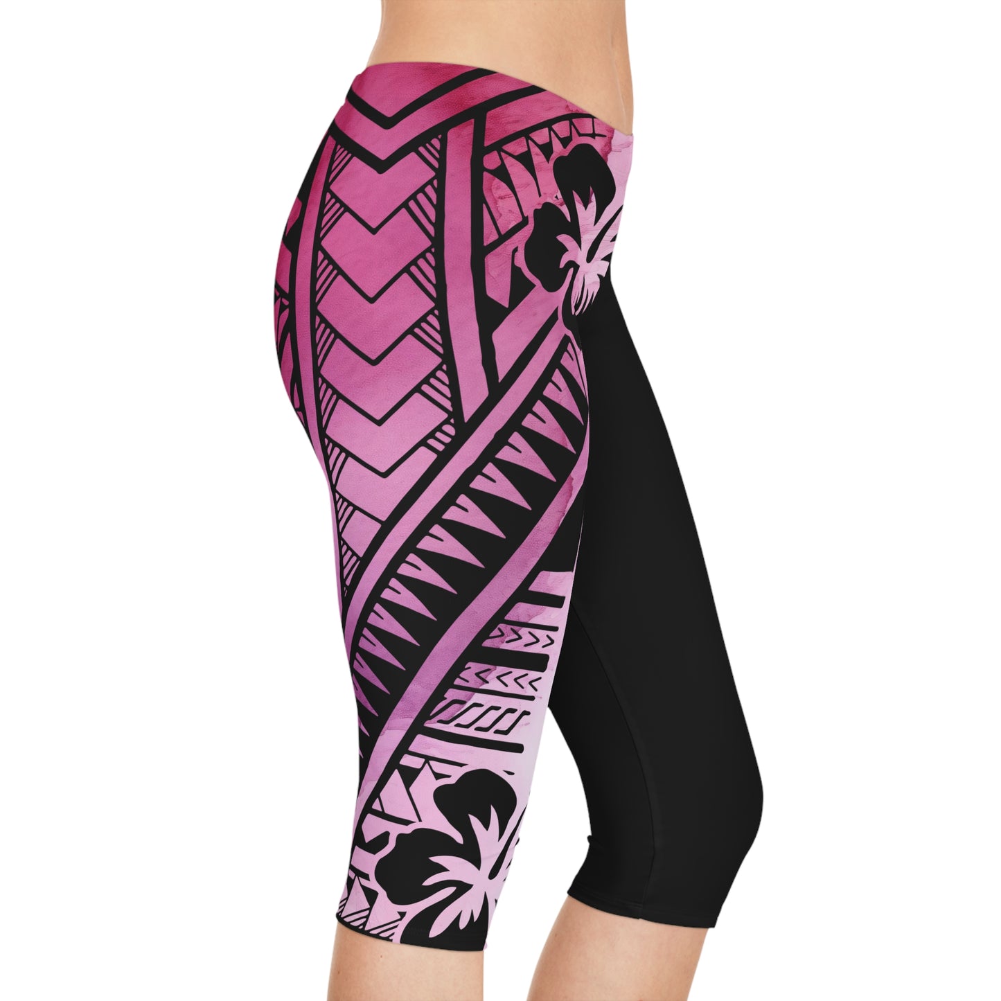 Polynesian Tribal Women's Capri Leggings pink dye 1Up! Everyday