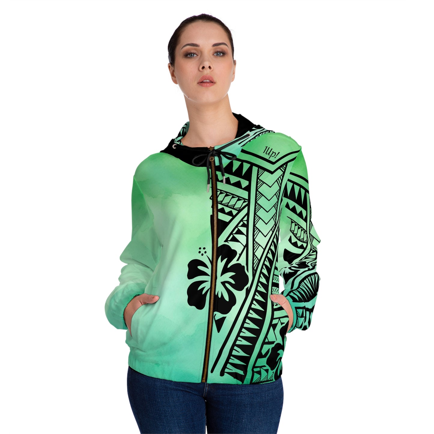 Polynesian Tribal Women’s Full-Zip Hoodie green dye 1Up! Everyday