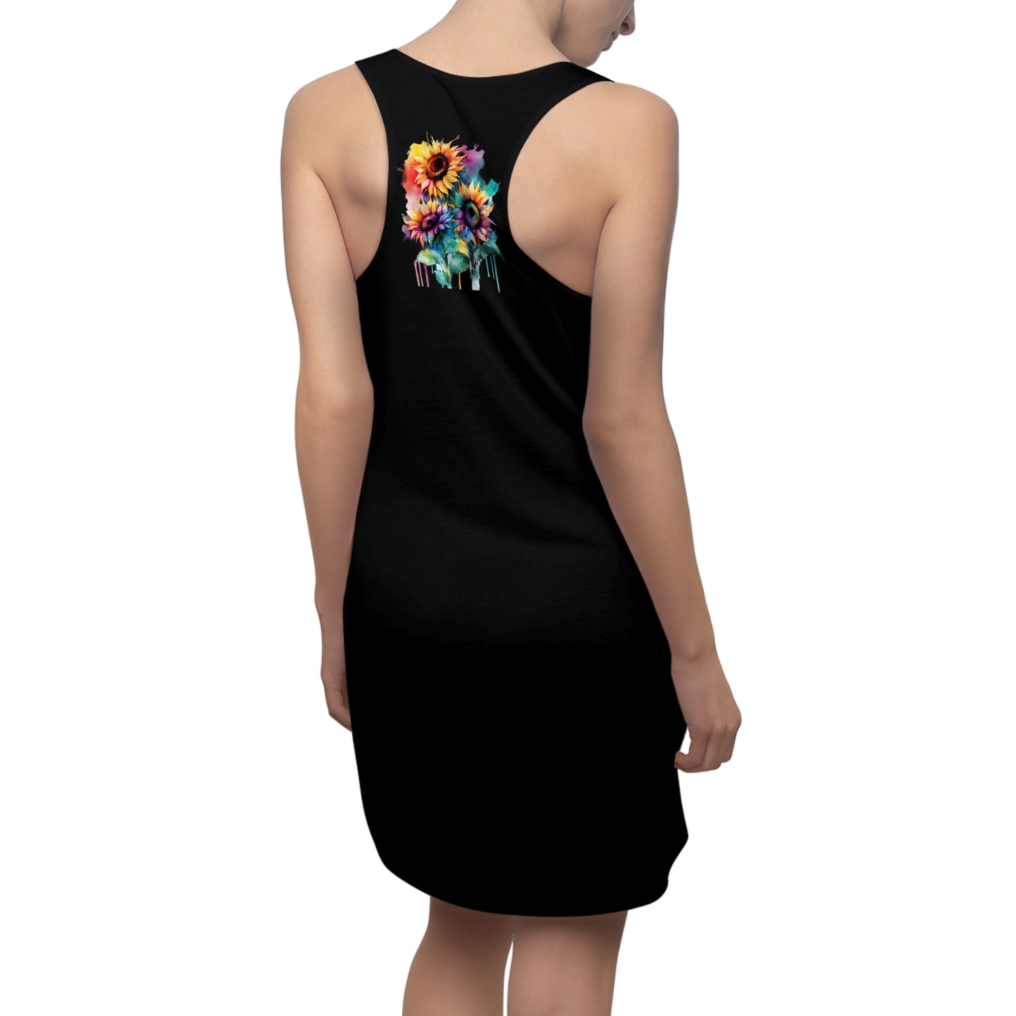 Multi-Color Sunflower Women's Cut & Sew Racerback Dress Black