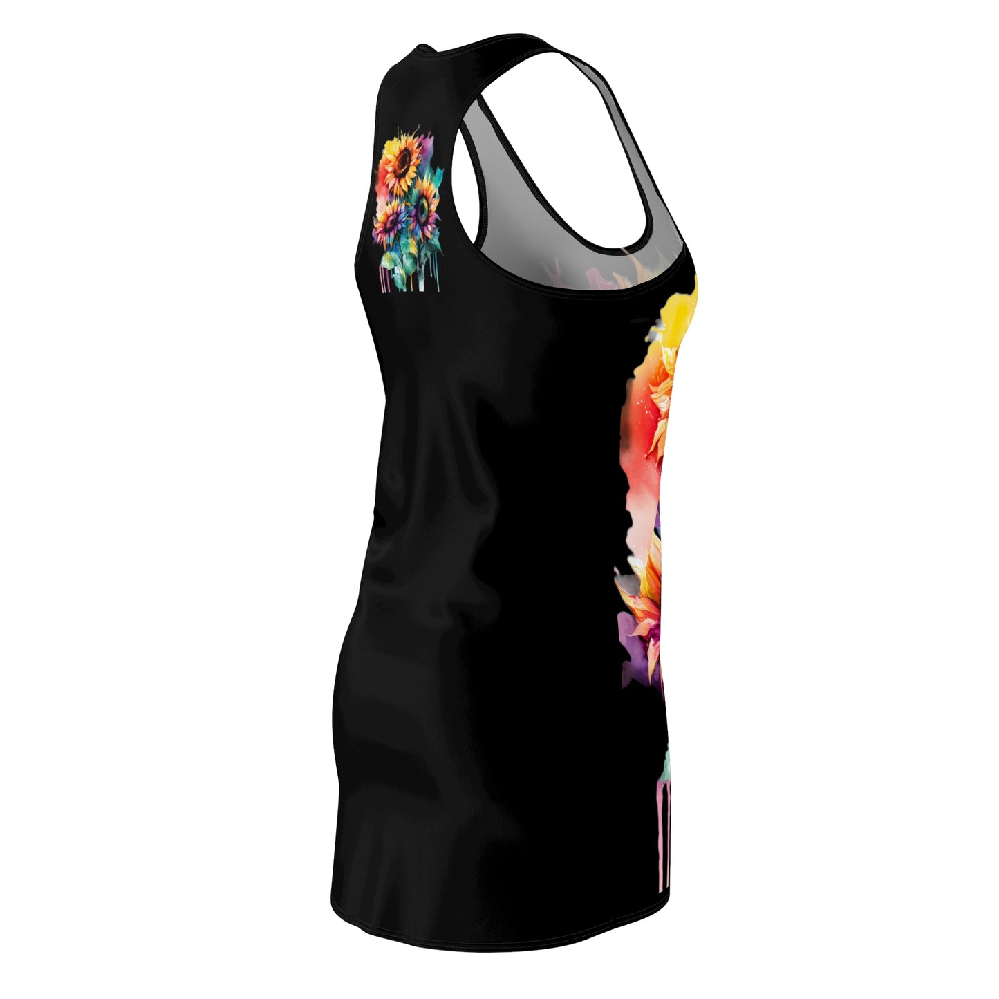 Multi-Color Sunflower Women's Cut & Sew Racerback Dress Black