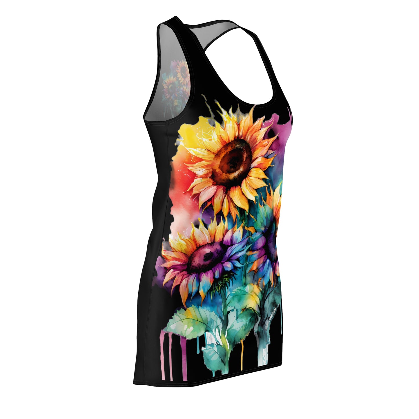 Multi-Color Sunflower Women's Cut & Sew Racerback Dress Black