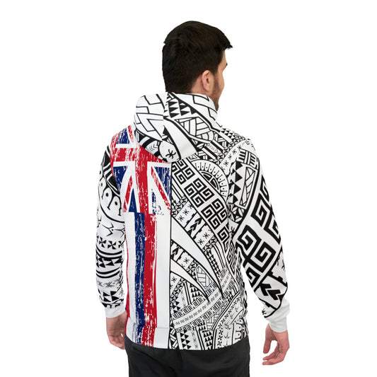 Polynesian Tribal w/ Hawaiian Flag Athletic Hoodie (AOP) 1Up! 1 white