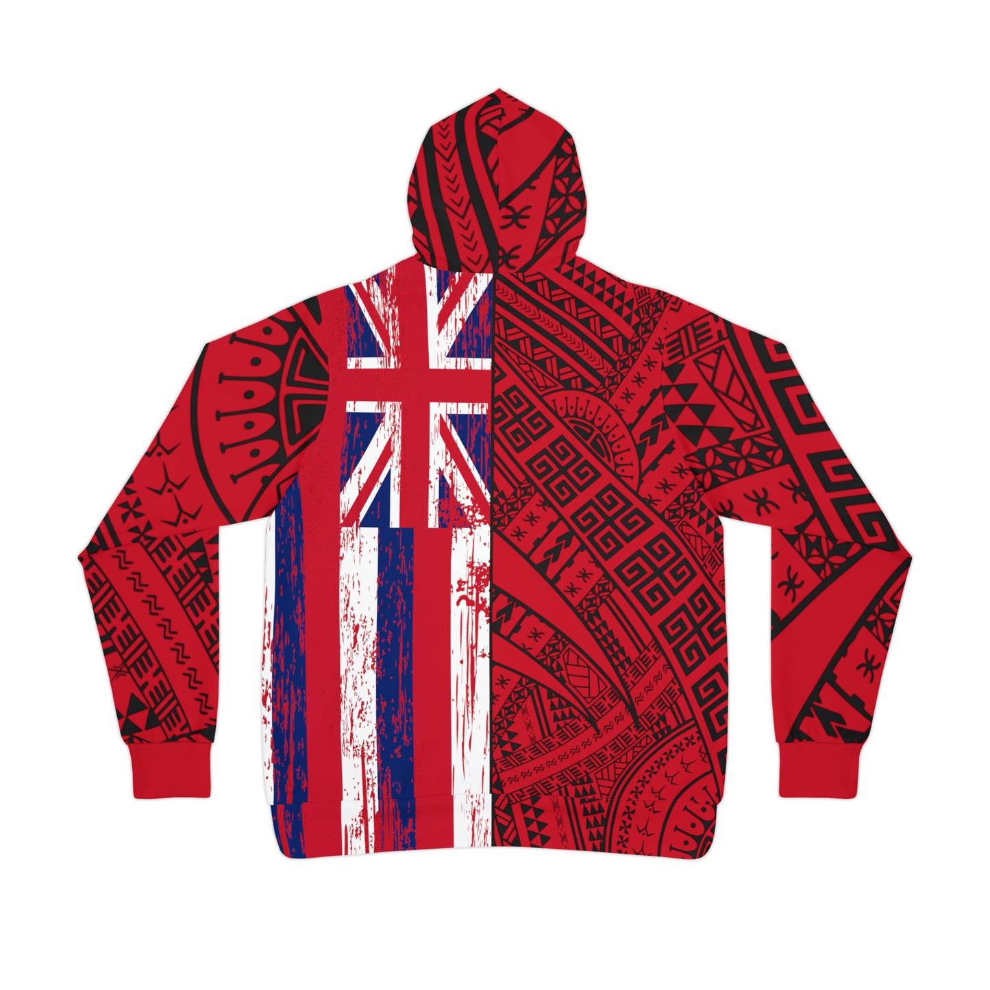 Polynesian Tribal w/ Hawaiian Flag Athletic Hoodie (AOP) 1Up! 2 red