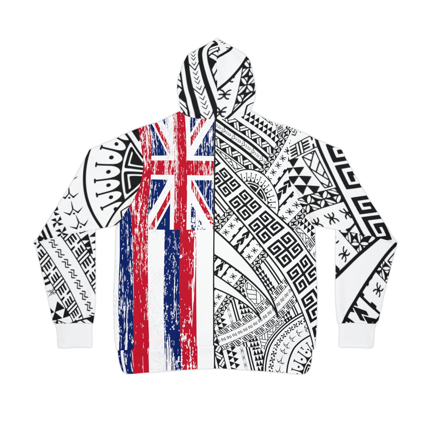 Polynesian Tribal w/ Hawaiian Flag Athletic Hoodie (AOP) 1Up! 1 white