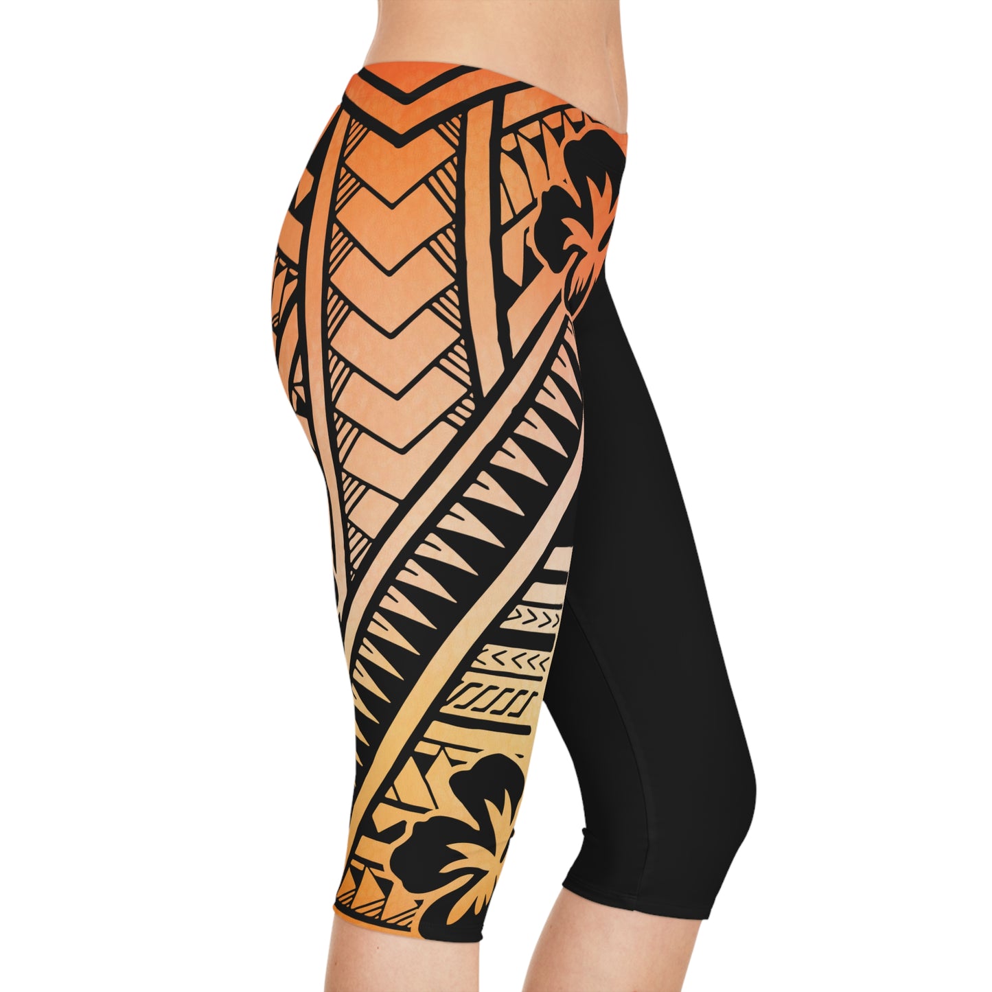 Polynesian Tribal Women's Capri Leggings orange dye 1Up! Everyday