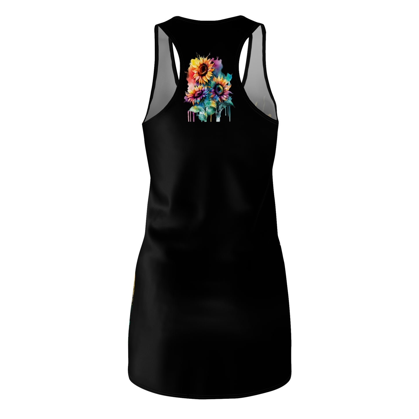 Multi-Color Sunflower Women's Cut & Sew Racerback Dress Black