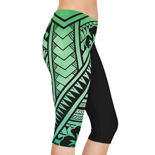 Polynesian Tribal Women's Capri Leggings green dye 1Up! Everyday