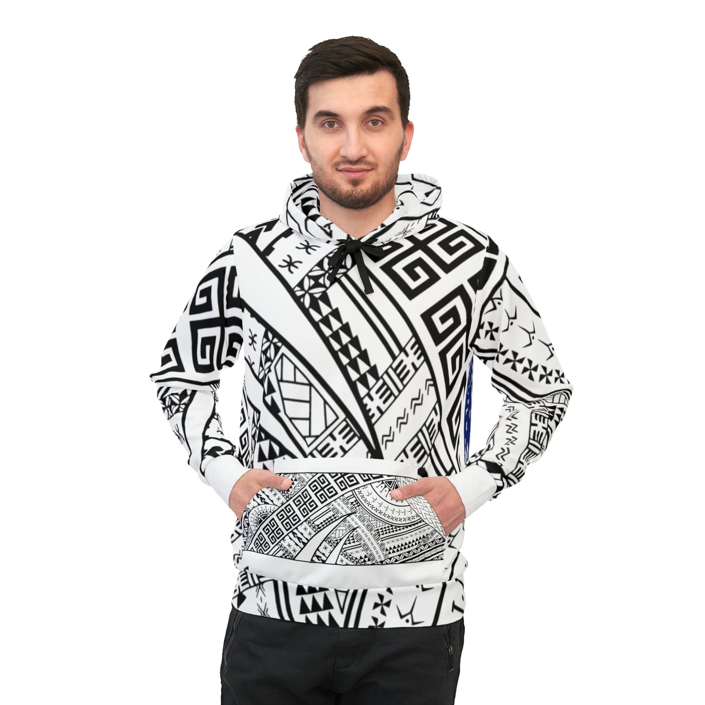 Polynesian Tribal w/ Hawaiian Flag Athletic Hoodie (AOP) 1Up! 1 white