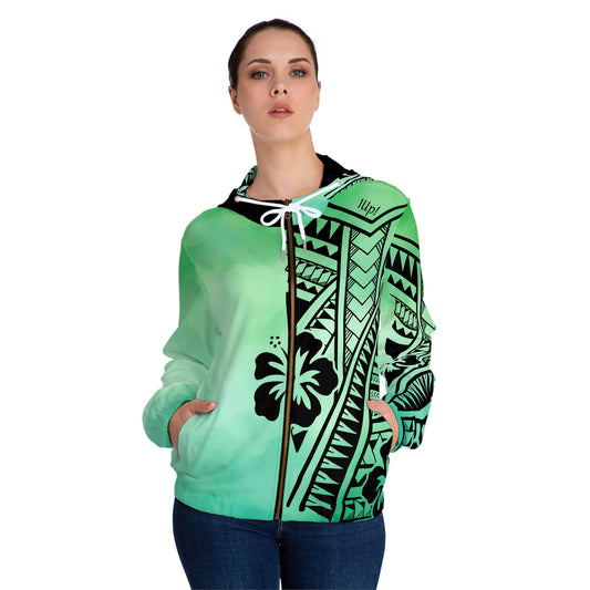 Polynesian Tribal Women’s Full-Zip Hoodie green dye 1Up! Everyday