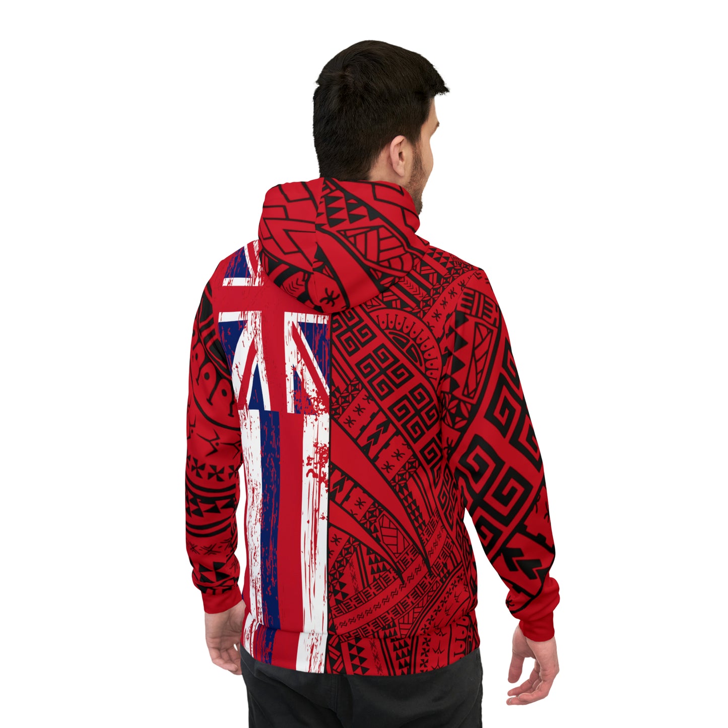 Polynesian Tribal w/ Hawaiian Flag Athletic Hoodie (AOP) 1Up! 2 red