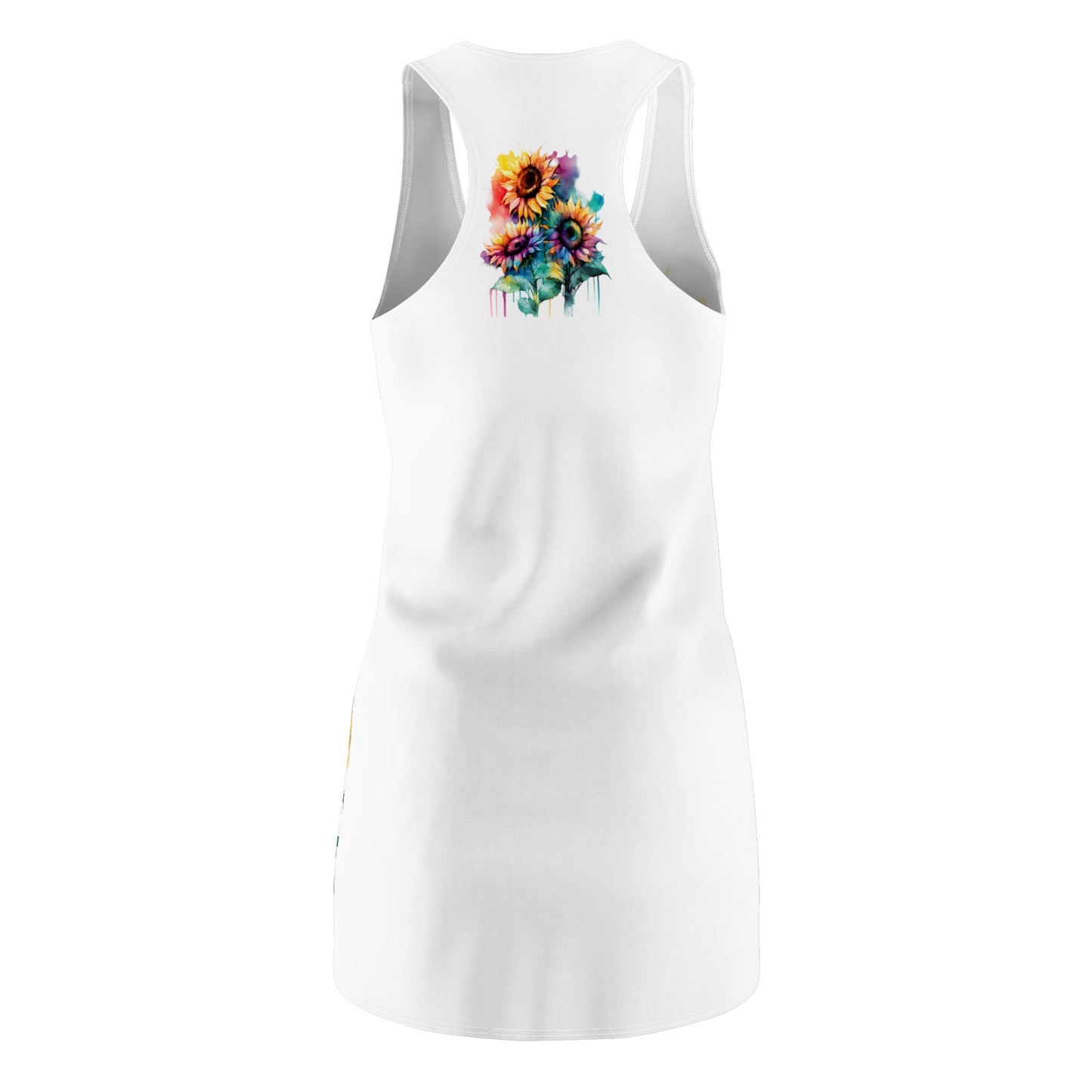 Multi-Color Sunflower Women's Cut & Sew Racerback Dress White