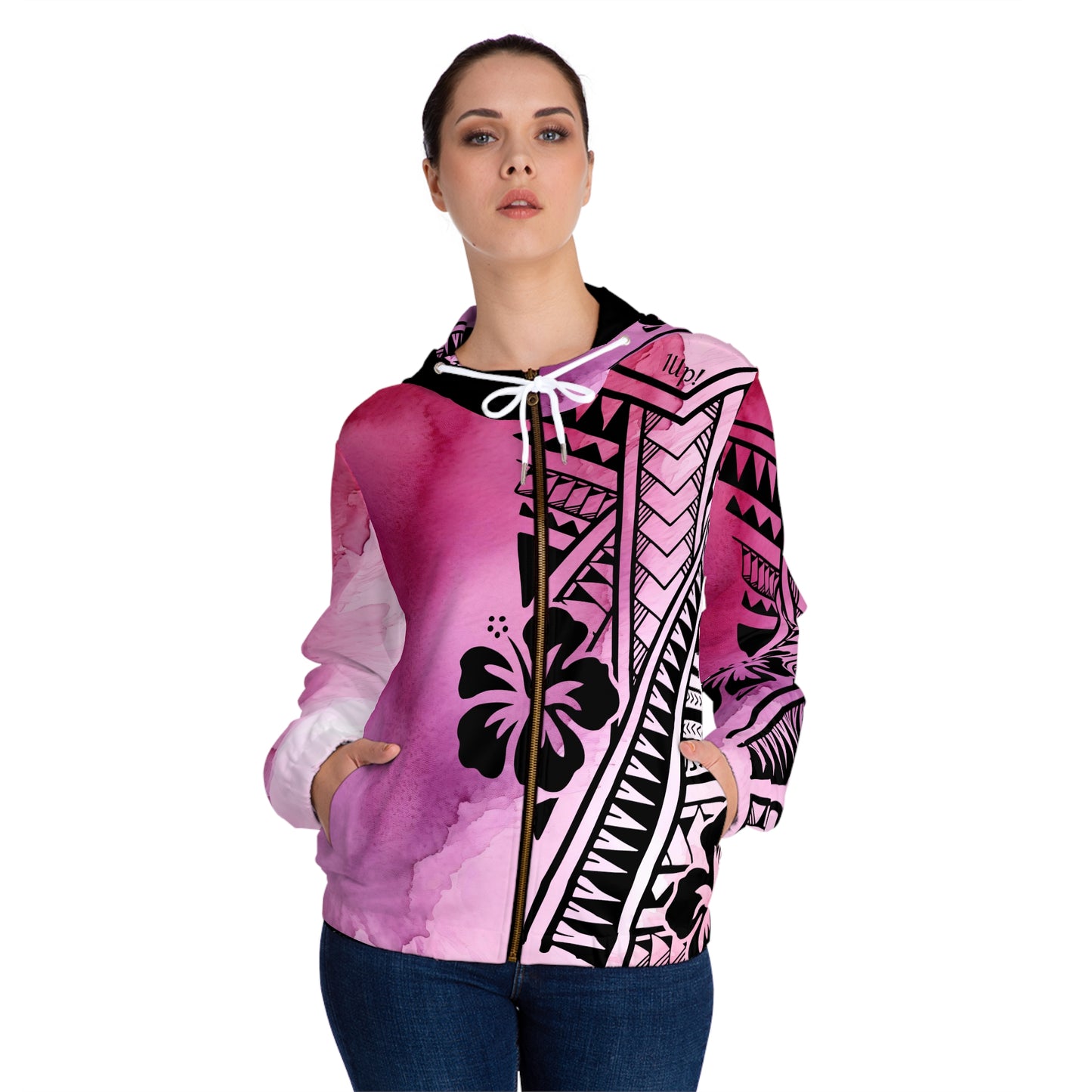 Polynesian Tribal Women’s Full-Zip Hoodie pink dye 1Up! Everyday