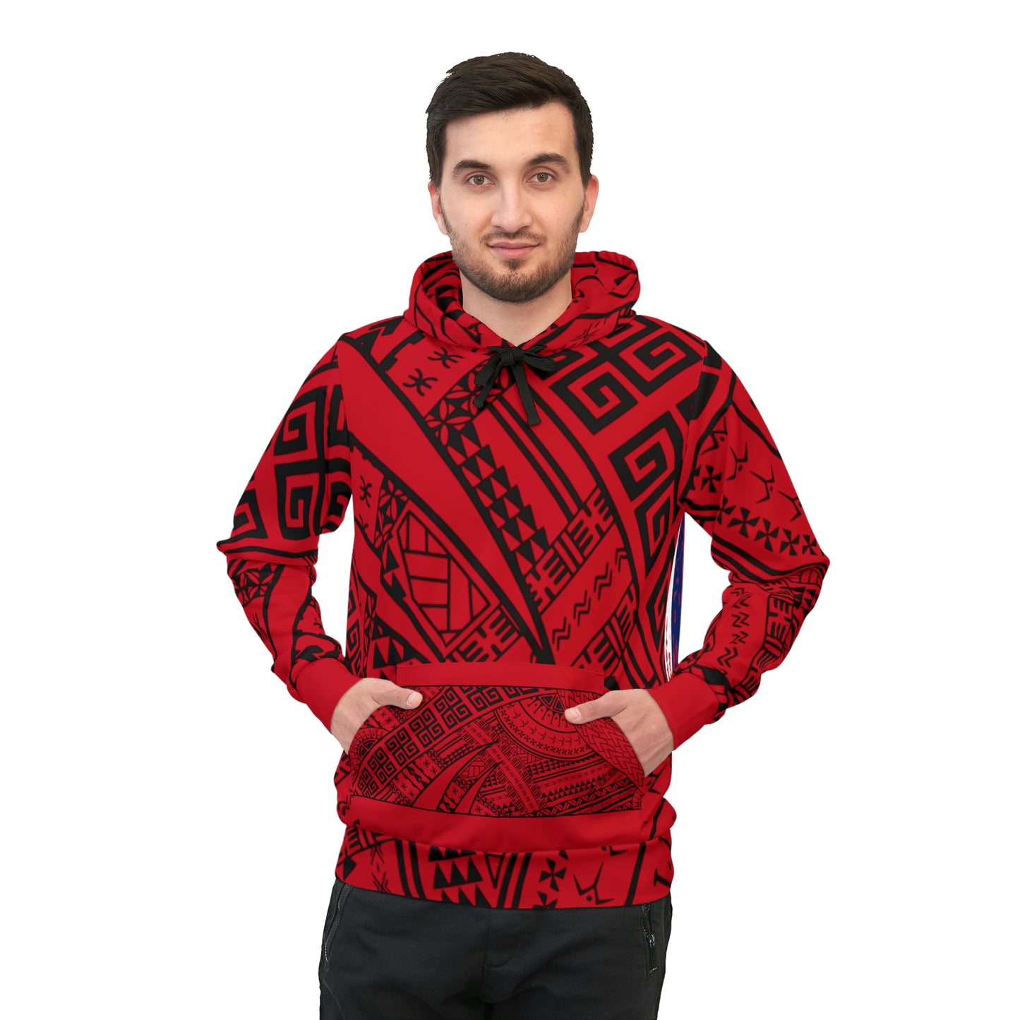 Polynesian Tribal w/ Hawaiian Flag Athletic Hoodie (AOP) 1Up! 2 red