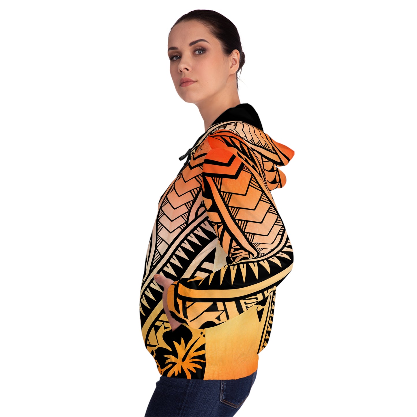 Polynesian Tribal Women’s Full-Zip Hoodie orange dye 1Up! Everyday