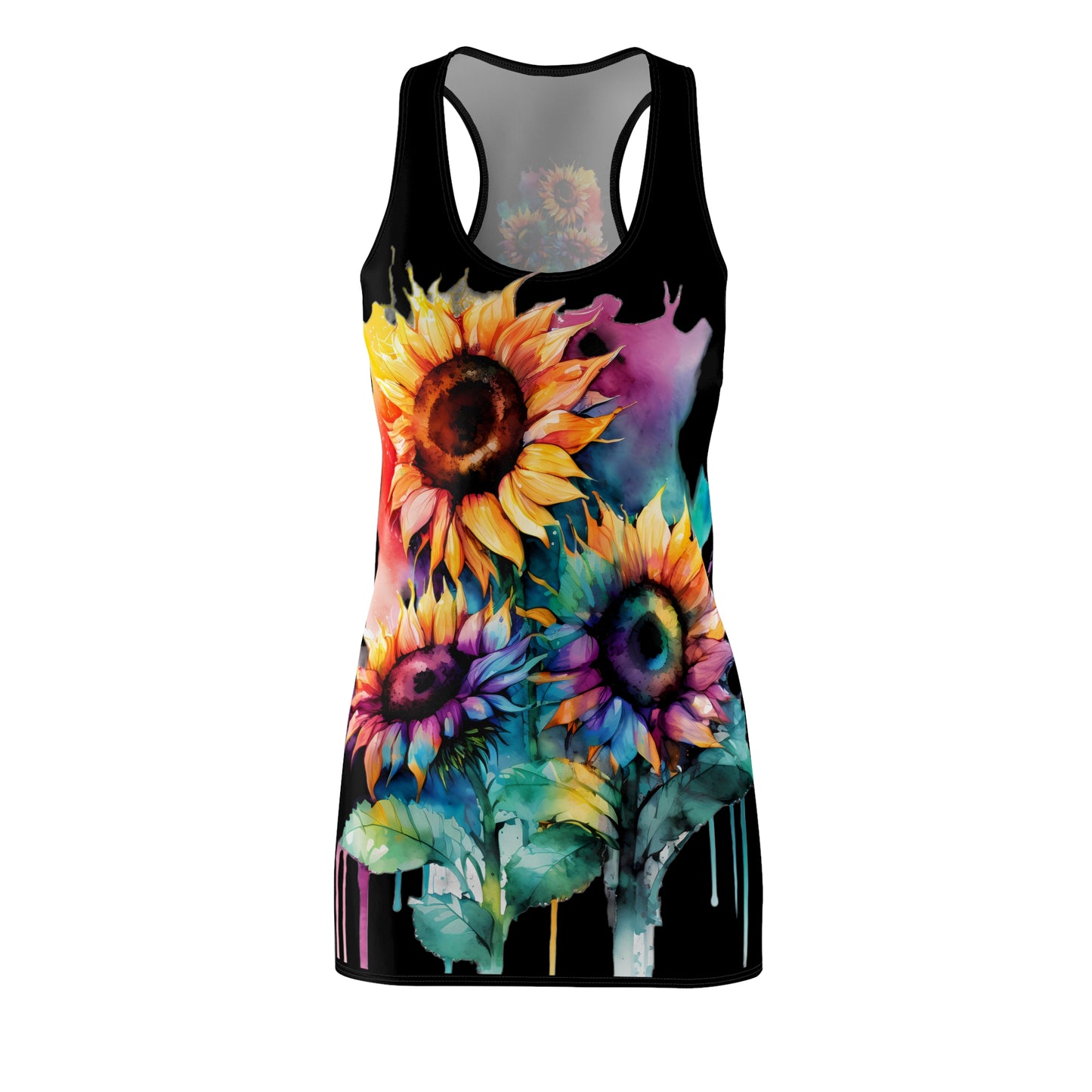 Multi-Color Sunflower Women's Cut & Sew Racerback Dress Black