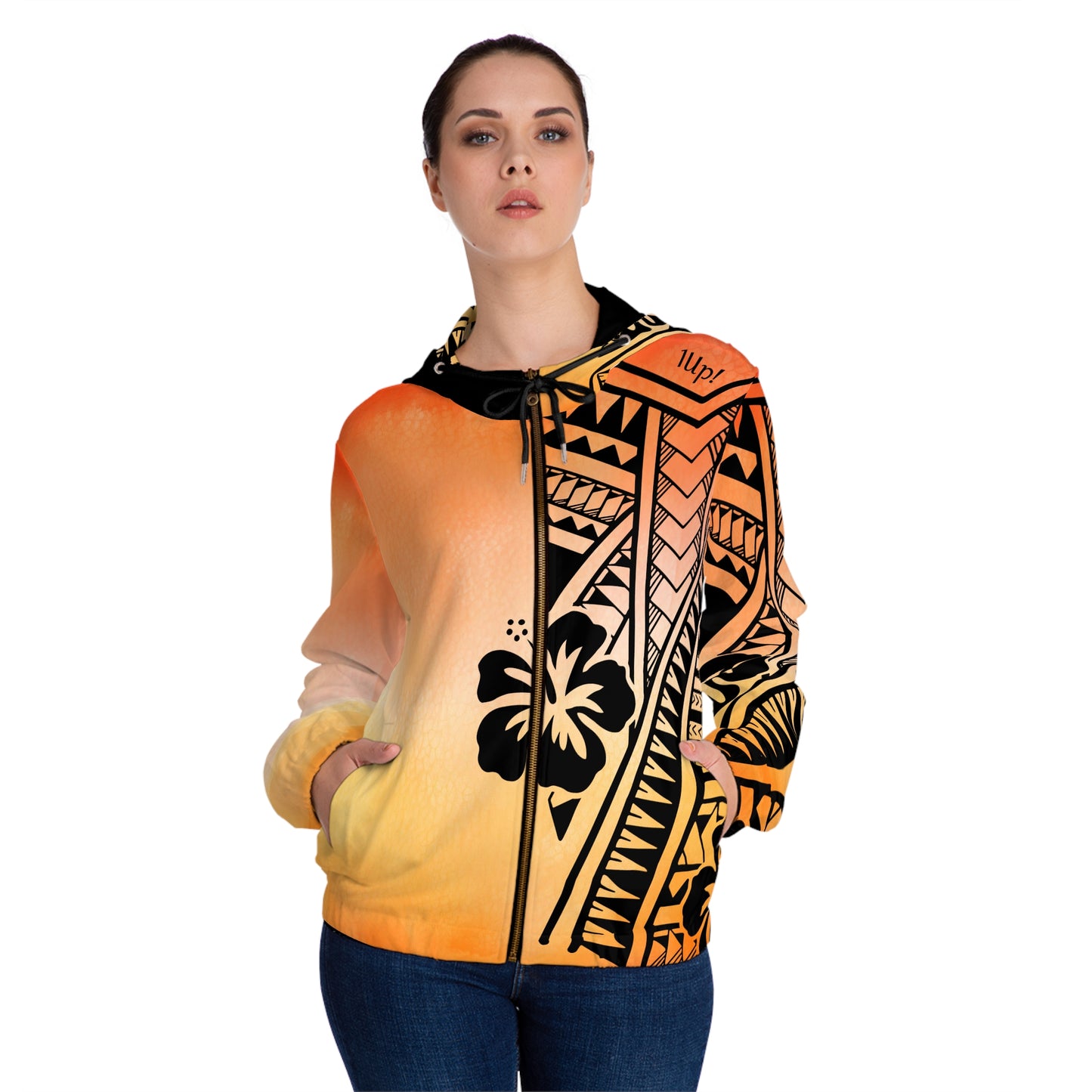 Polynesian Tribal Women’s Full-Zip Hoodie orange dye 1Up! Everyday