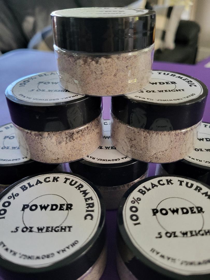 Black Turmeric Powder 100% .5 oz. - Made from a dark source of live black turmeric from Hawaii.