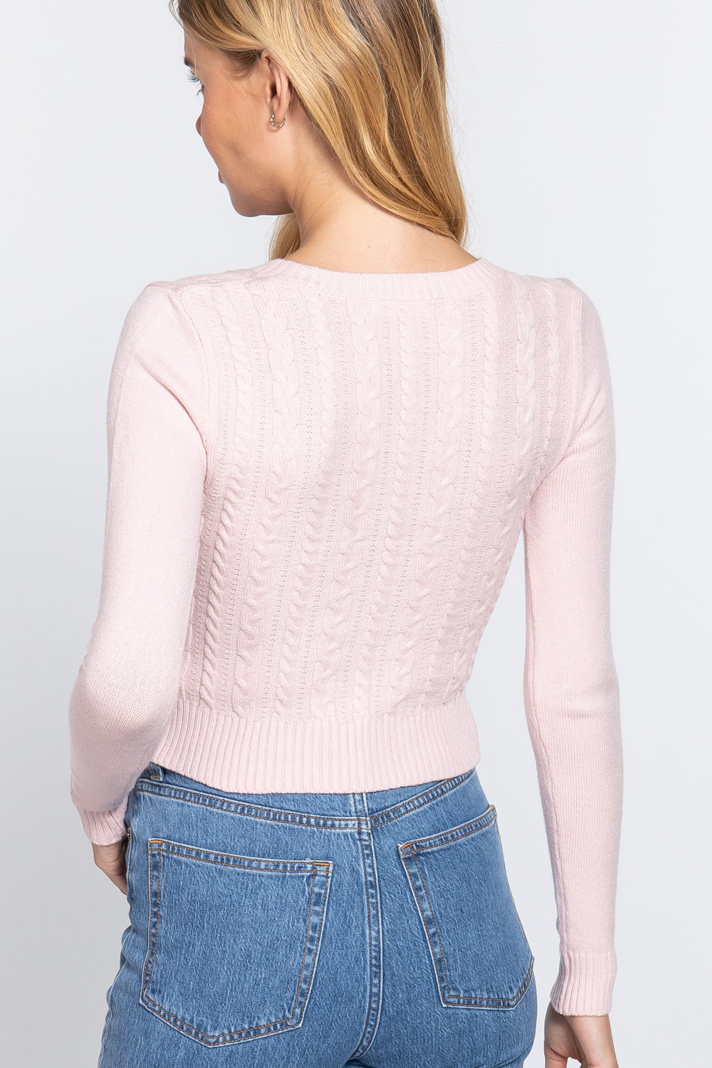 Long Sleeve V-neck Cable Sweater